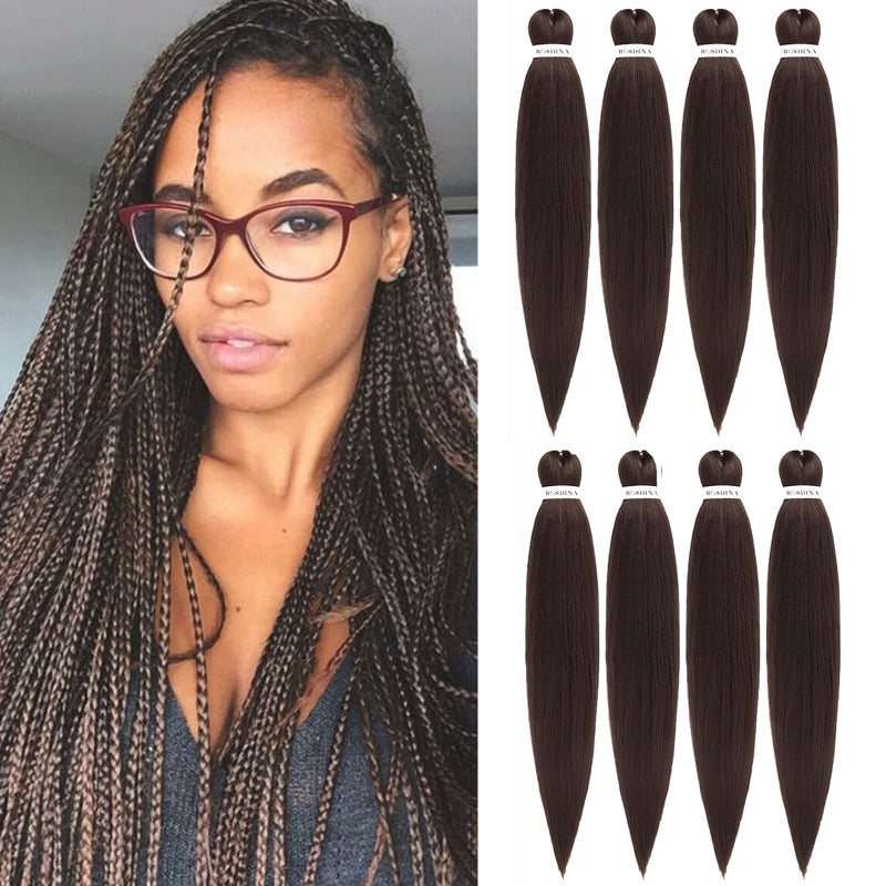 ROSDINA Pre-stretched Braiding Hair - 28 Inch 8 Packs Light Brown Super Long Braiding Hair For Twist or Box Braids, Yaki Texture Hot Water Setting Synthetic Braiding Hair Extensions (28 Inch, #4-8P) - Image 1